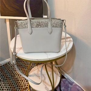 Kate Spade Light Gray w/handles and optional cross body strap Silver Glitter